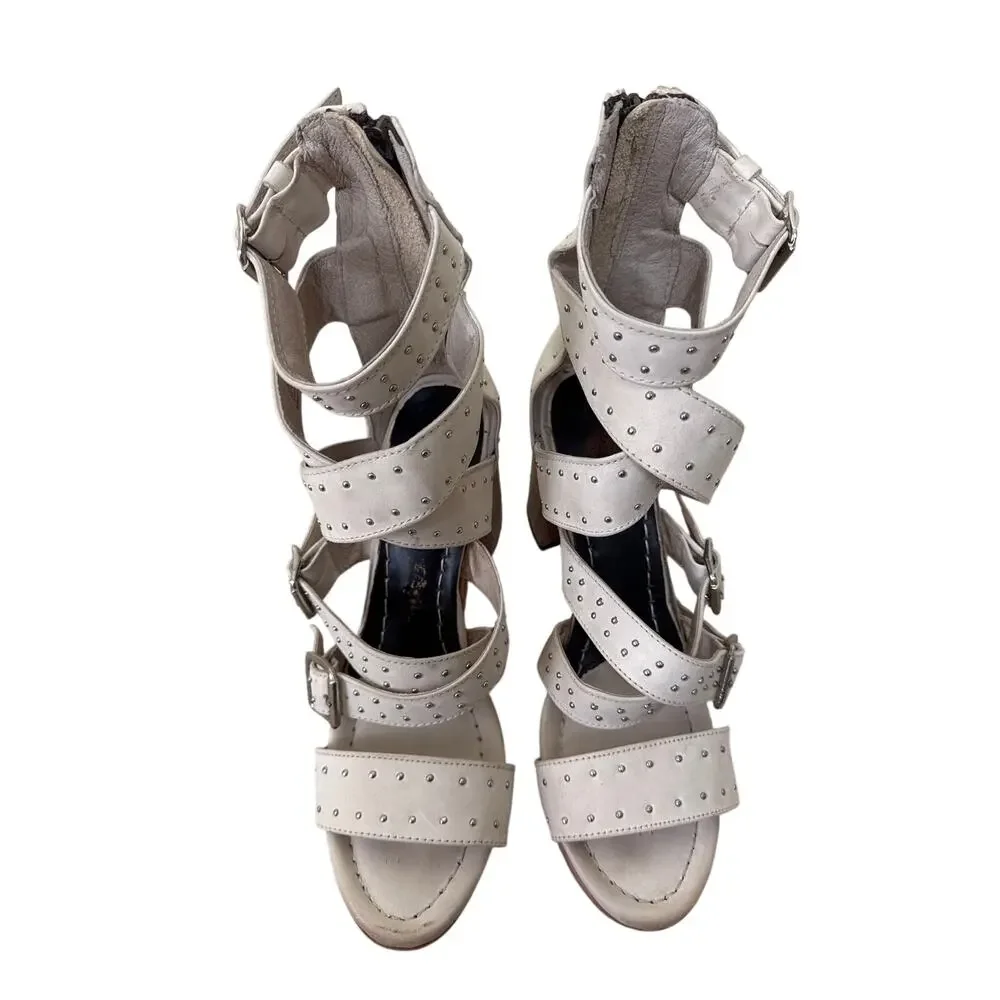 FREEBIRD BY STEVEN Tanica Off White Leather Heeled Sandal Western Size 11